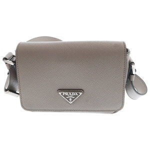 Prada Saffiano Leather Shoulder Bag Triangle Gray
